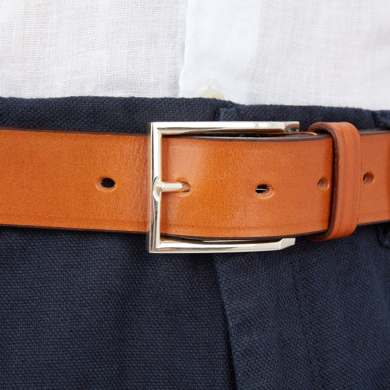 KENSINGTON Sterling Silver Large Rectangular Buckle with Leather Belt